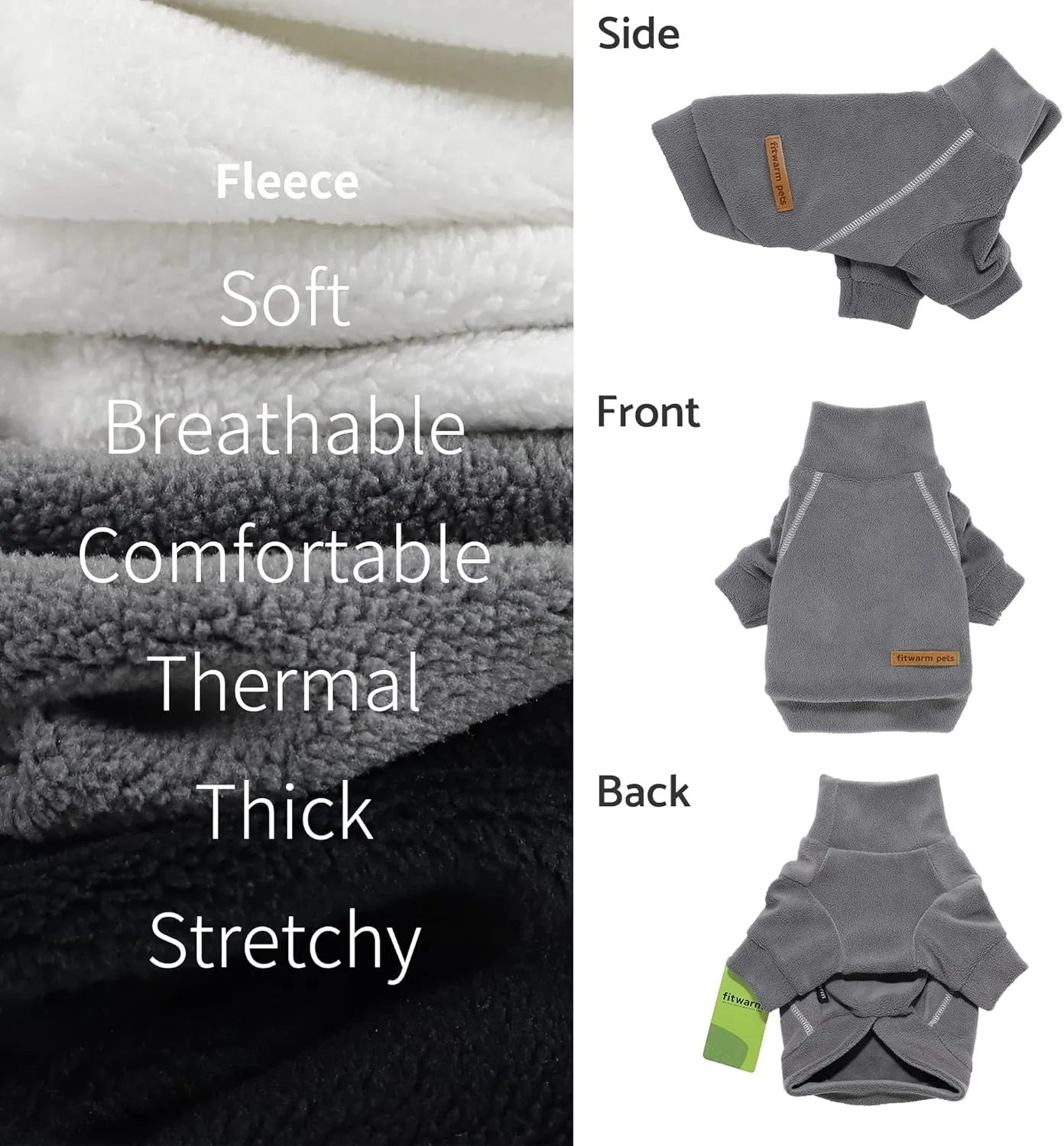 Fitwarm 3 Pack Classic Fleece Turtleneck Sweater, Dog & Cat Apparel - Winter Pullover Jumper for Small Dogs & Cats, Boy & Girl, Black, Grey, White, Small