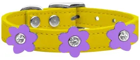 Flower Leather Collar Yellow With Lavender Flowers Size 18