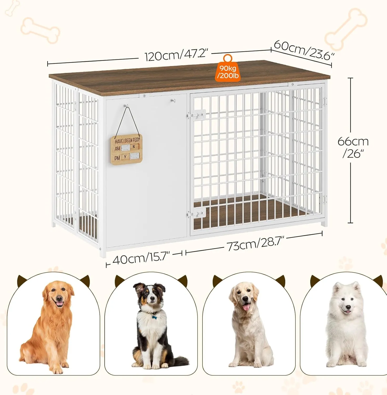 Foldable Dog Crate Furniture, 47.2" Dog Crate with DIY Frame, Heavy Duty Dog Kennel Indoor with Hooks, Wooden Dog Cage End Table, for Small/Medium/Large Dogs, White DC120WH