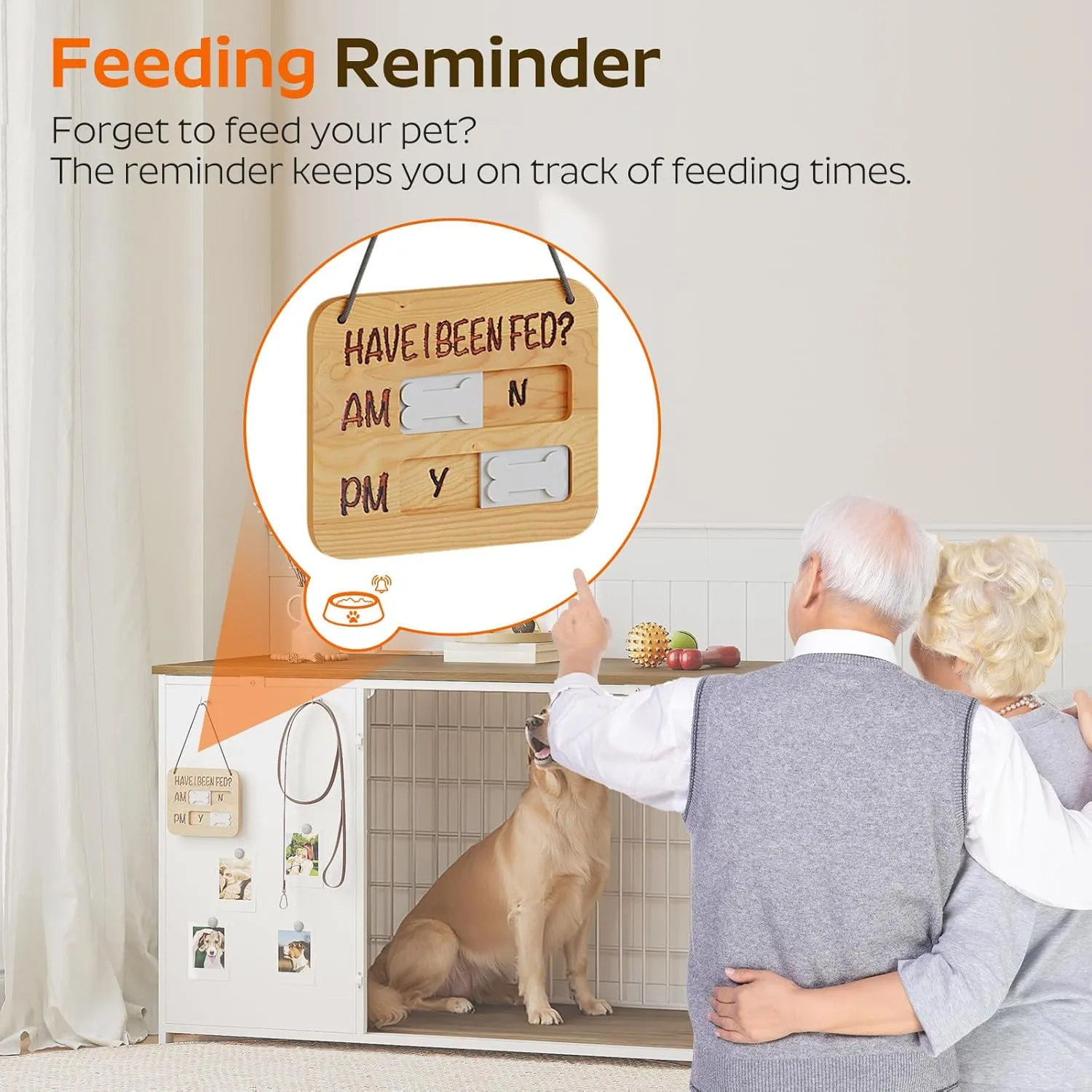 Foldable Dog Crate Furniture, 47.2" Dog Crate with DIY Frame, Heavy Duty Dog Kennel Indoor with Hooks, Wooden Dog Cage End Table, for Small/Medium/Large Dogs, White DC120WH
