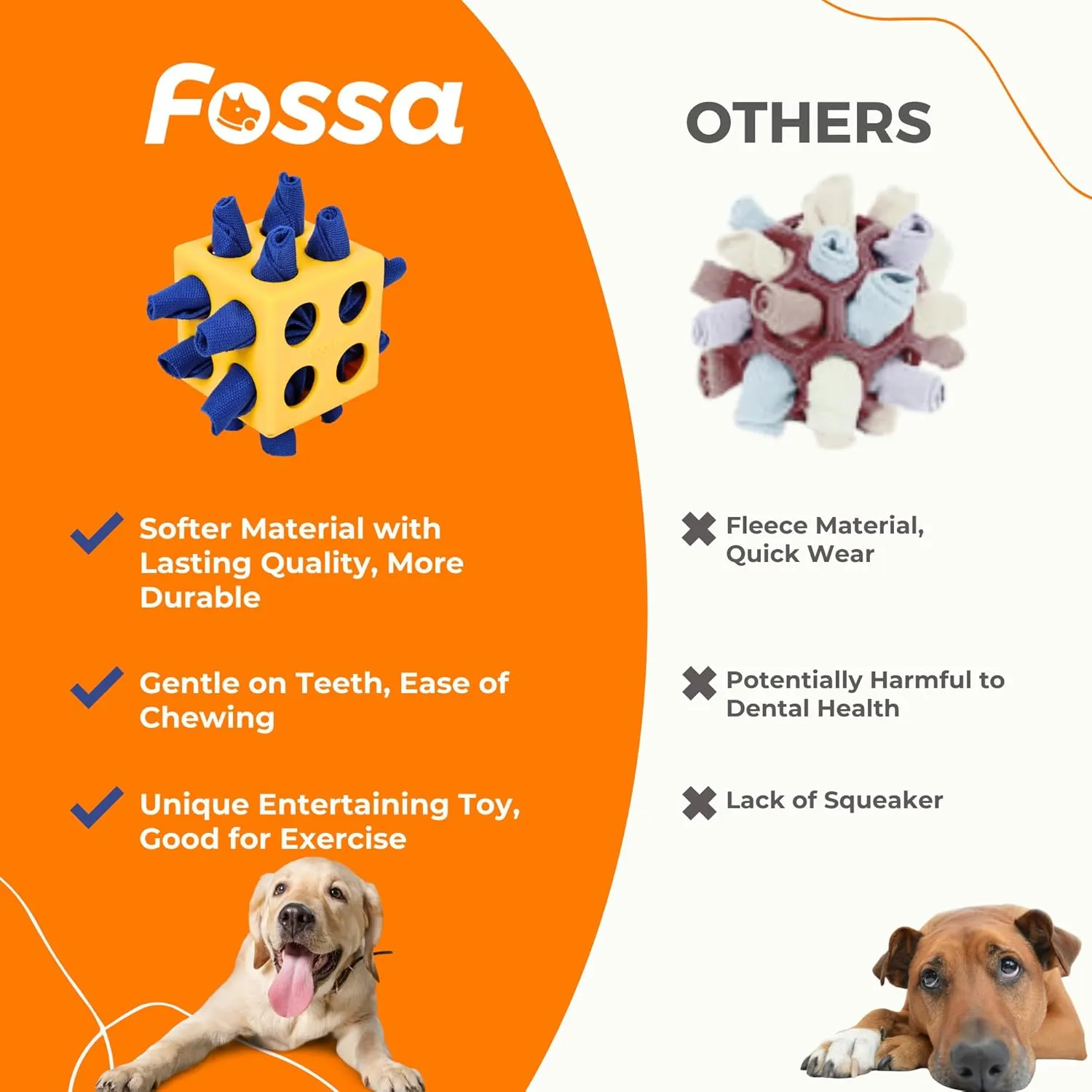 Fossa Dog Enrichment Puzzle Toy, Interactive Snuffle Ball for Dogs Encourage Stimulation Food Foraging Skill, Resistant Rope to Hide Treat for Aggressive Puppy, Small, Medium, Large Dog