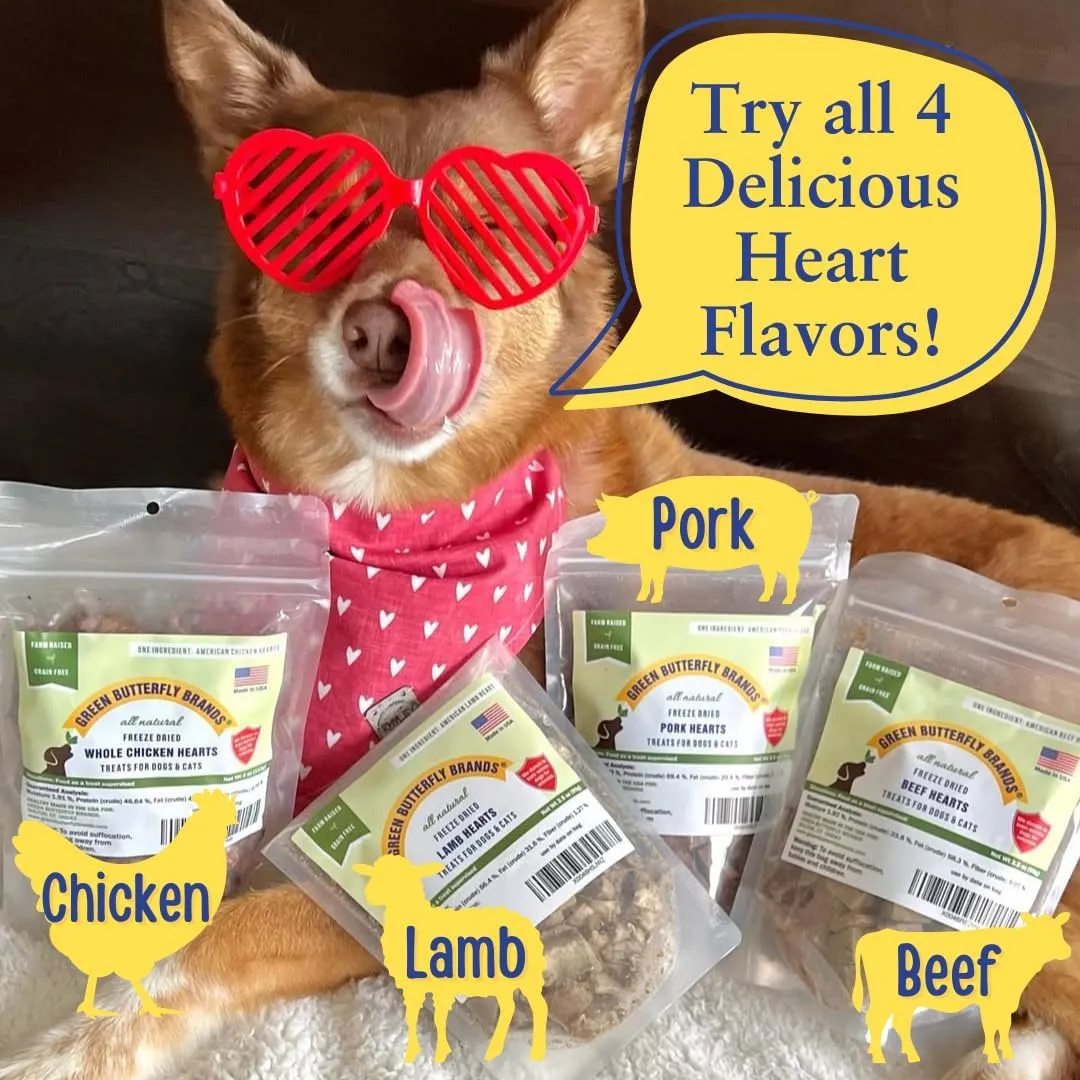 Freeze Dried Pork Heart Dog Treats Made in USA. All Natural Freeze-Dried Raw Snacks for Dogs and Cats. Single Ingredient. High Protein, Heart Health, Irresistible Training Treat
