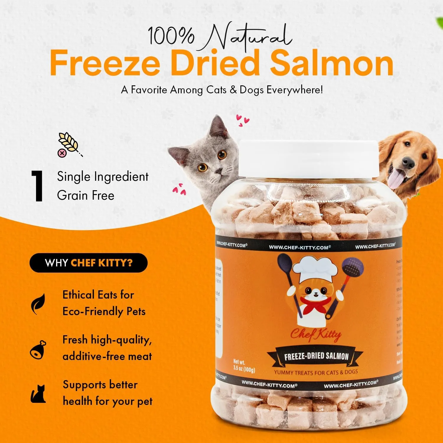 Freeze-Dried Salmon Treats for Cats & Dogs  100% Wild Caught, Single Ingredient, High-Protein, Healthy Snack  No Additives or Preservatives  2.6oz - Inspected & Tested in USA
