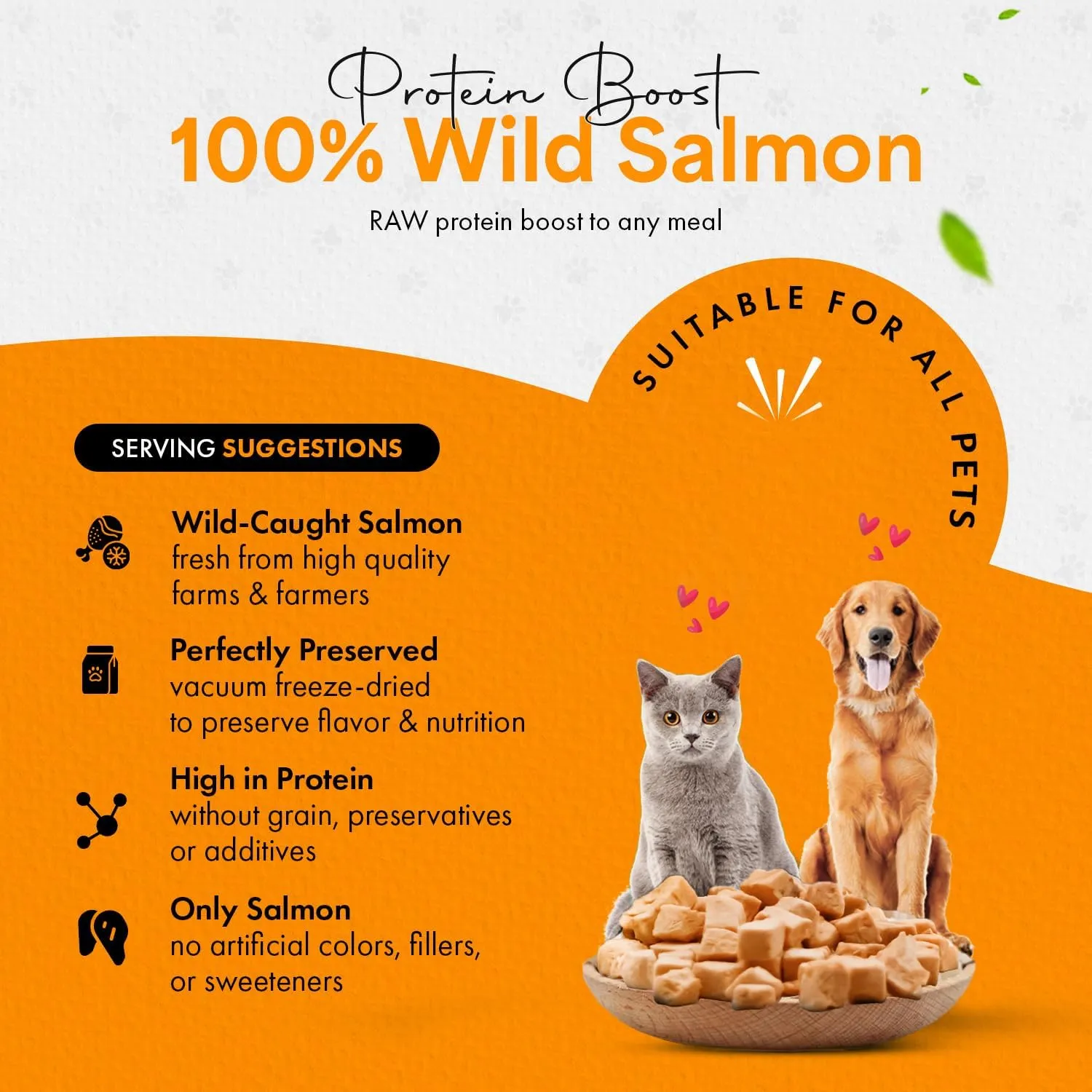 Freeze-Dried Salmon Treats for Cats & Dogs  100% Wild Caught, Single Ingredient, High-Protein, Healthy Snack  No Additives or Preservatives  2.6oz - Inspected & Tested in USA