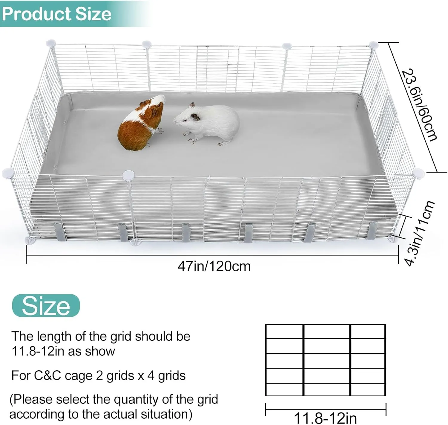 Guinea Pig Cage Liner, Waterproof Liner for Guinea Pigs, Guinea Pig Bedding with Tarp Bottom for C&C Grids, Cage Liners for Guinea Pig, Bunny, Hamster, Rabbit,Not Include Cage,47 * 24 inches
