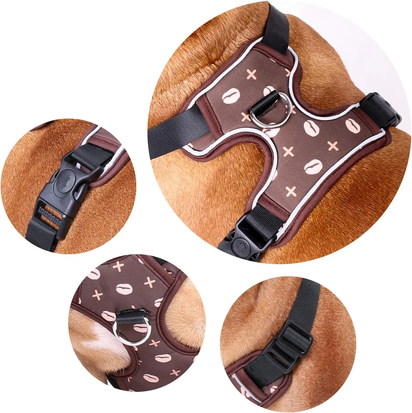 iChoue Dog Vest Harness Soft Padded No Pull Adjustable Reflective for Small Medium Dogs - Coffee Bean S