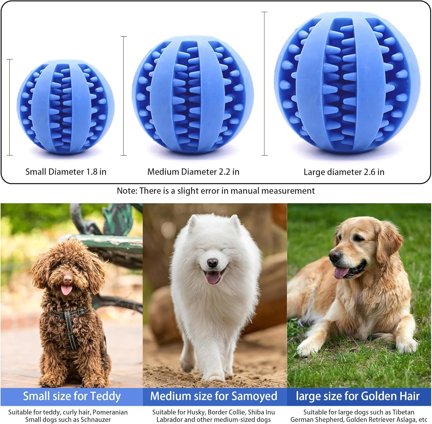 Interactive Dog Treat Ball Toys for Aggressive Chewers Teething Toys to Keeping Them Busy Dog Balls Food Treats Feeder Chew Ball for Small Medium Large Dogs (Calibre 1.8 in for Small Dog)