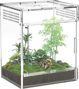 Jumping Spider Enclosure, One-Piece Fully Transparent Acrylic Small Reptile Enclosure, 5.9x5.9x9.8 inch Small Terrarium for Tree Frogs, Tarantulas, Mantises, Jumping Spiders (Medium)