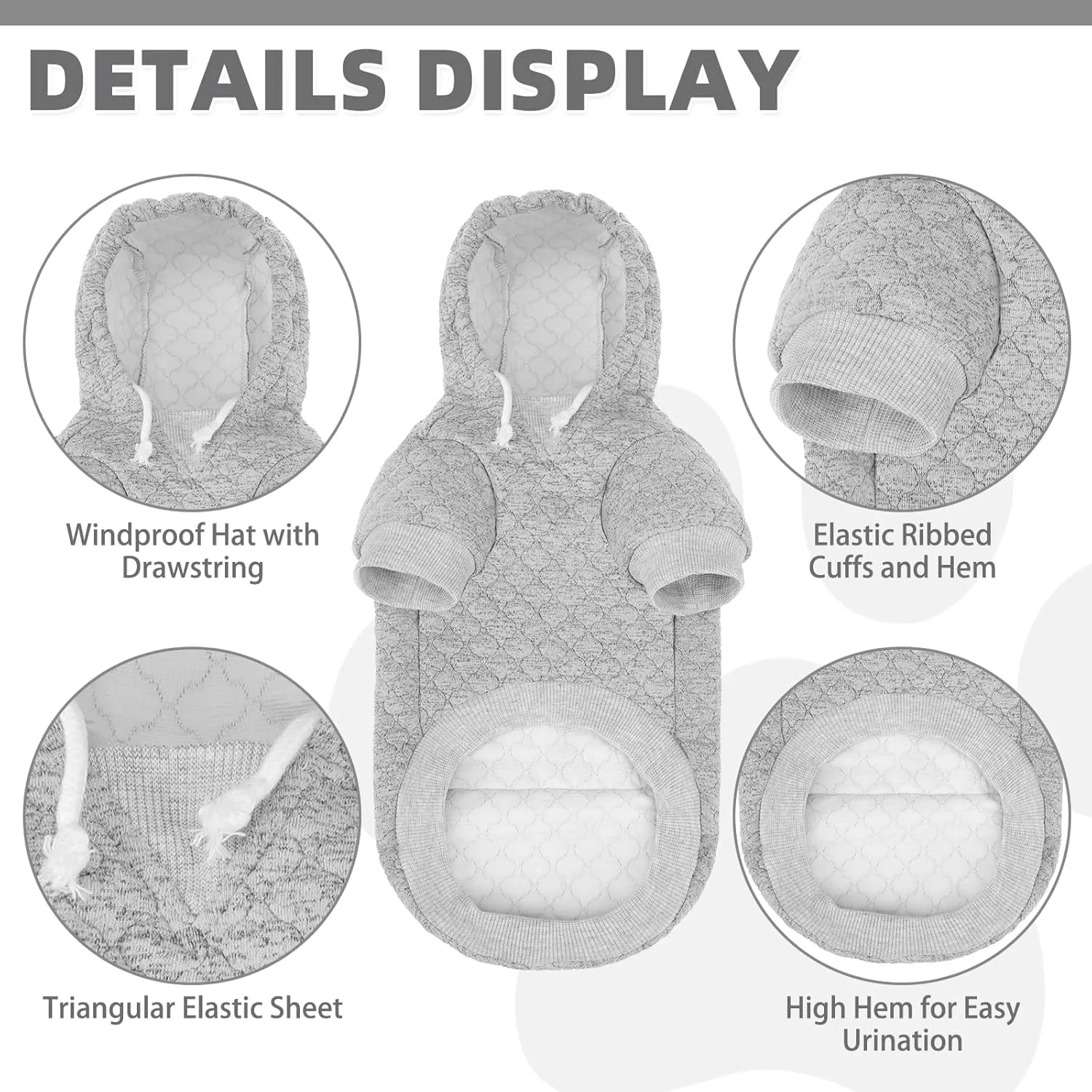 KOOLTAIL Dog Hoodie Pet Clothes Sweater with Hat and Pocket for Small Medium Large Dogs, Warm Soft Dog Cold Weather Coat, Clover Laminated Cotton Hooded Sweatshirt Outfit for Puppy Cats, Grey XXS