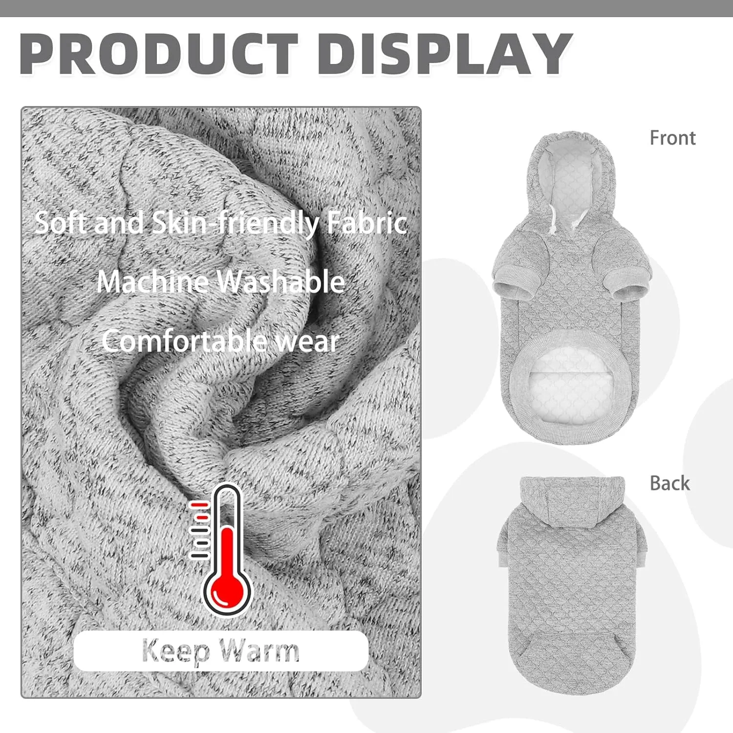 KOOLTAIL Dog Hoodie Pet Clothes Sweater with Hat and Pocket for Small Medium Large Dogs, Warm Soft Dog Cold Weather Coat, Clover Laminated Cotton Hooded Sweatshirt Outfit for Puppy Cats, Grey XXS