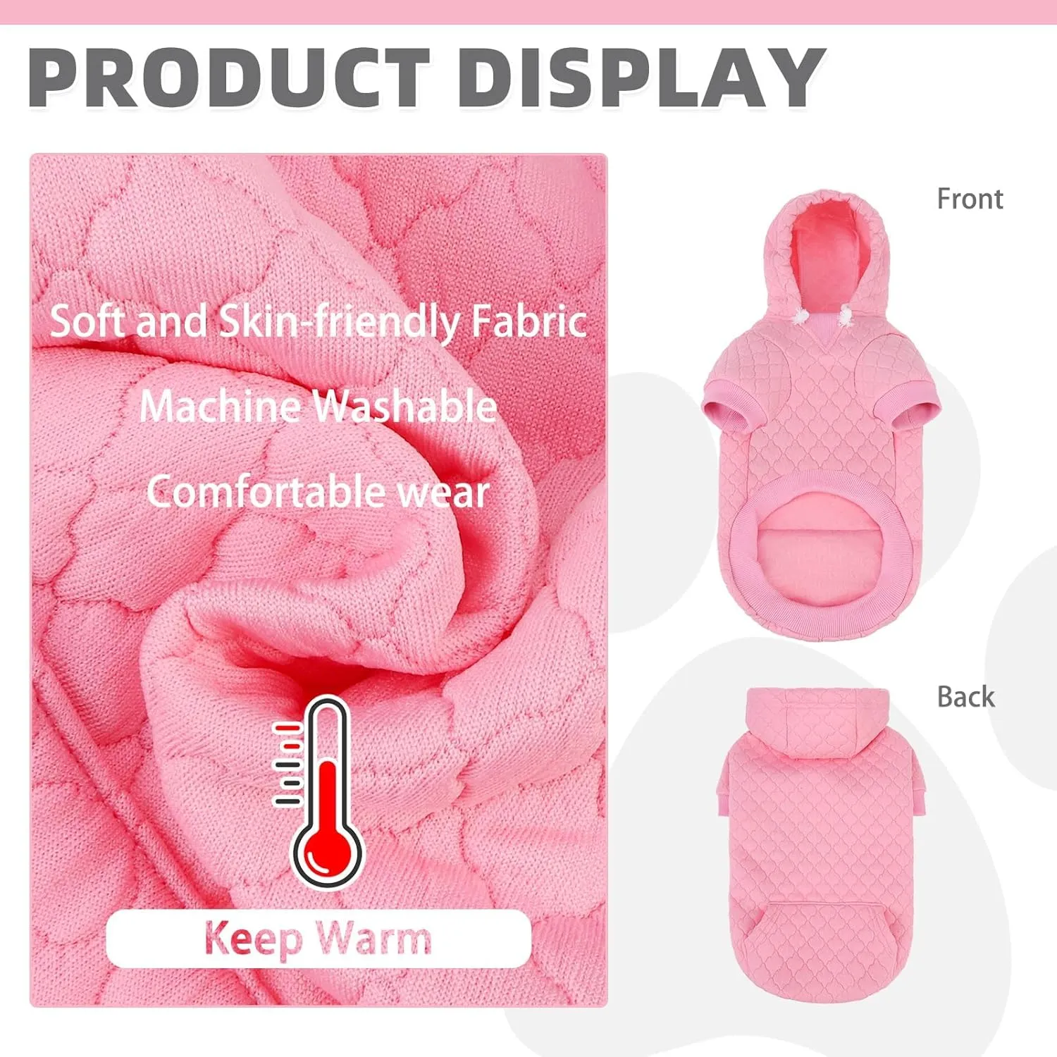 KOOLTAIL Dog Hoodie Pet Clothes Sweater with Hat and Pocket for Small Medium Large Dogs, Warm Soft Dog Cold Weather Coat, Clover Laminated Cotton Hooded Sweatshirt Outfit for Puppy Cats, Pink ML