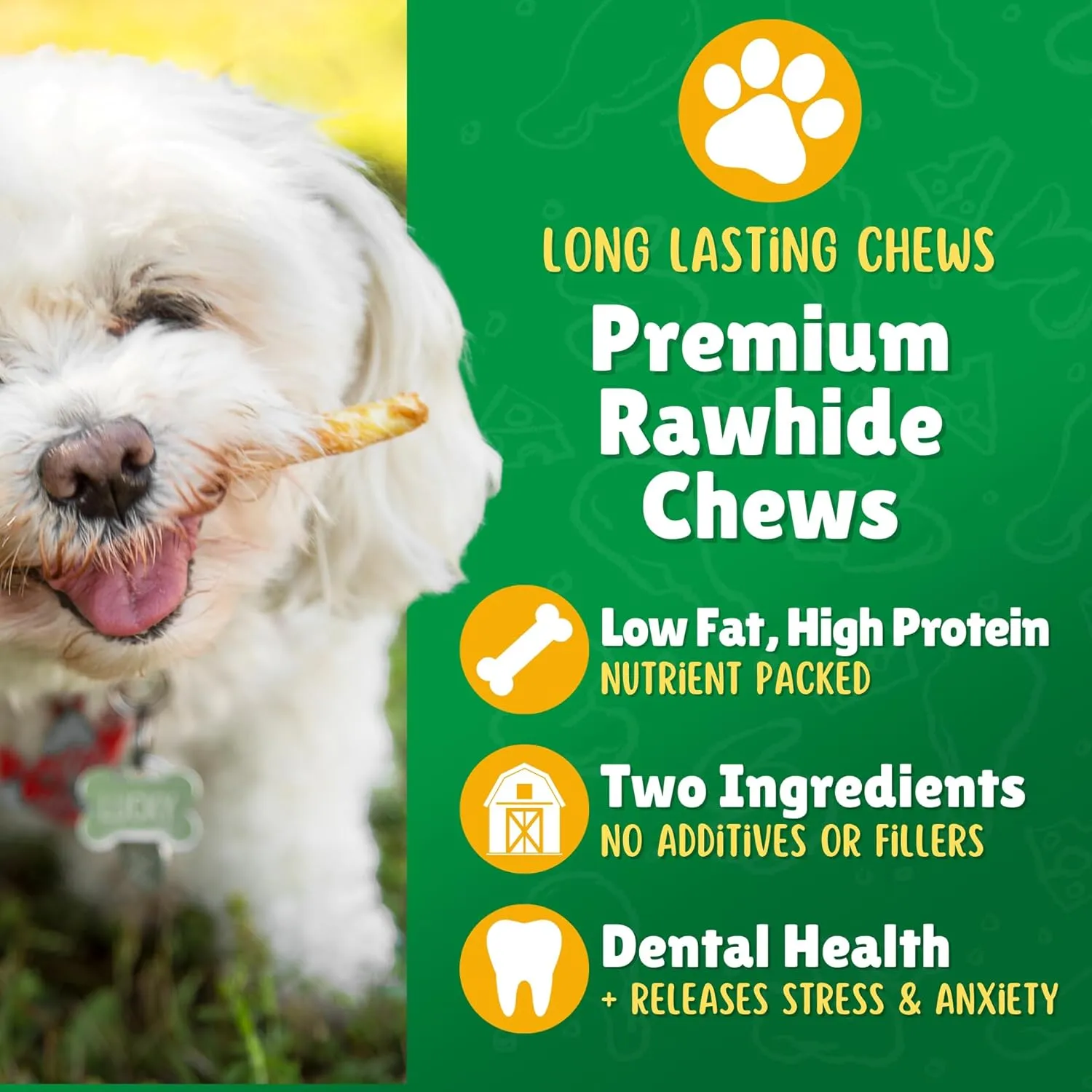 Lucky Premium Treats, Peanut Butter Basted Rawhide, Small Dog Treats, 60 Chews, Gluten Free, 0.15 lbs