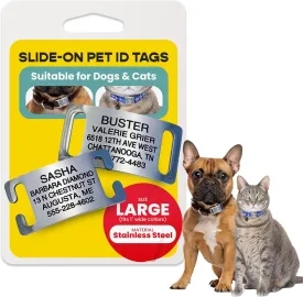 LuckyPet Slide-On Pet ID Tags - Personalized Dog & Cat Tags - Durable Stainless Steel, Noiseless, Large Fits 1 inch Collars, Closed Ends