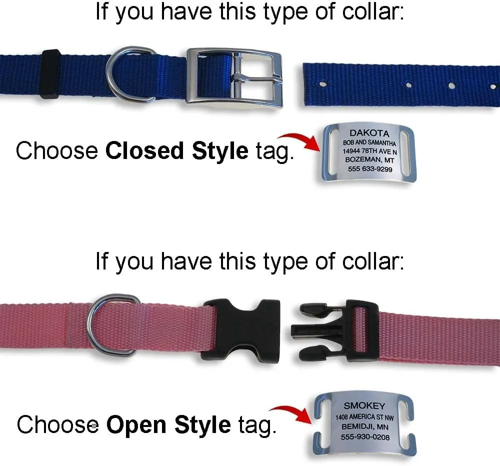 LuckyPet Slide-On Pet ID Tags - Personalized Dog & Cat Tags - Durable Stainless Steel, Noiseless, Large Fits 1 inch Collars, Closed Ends