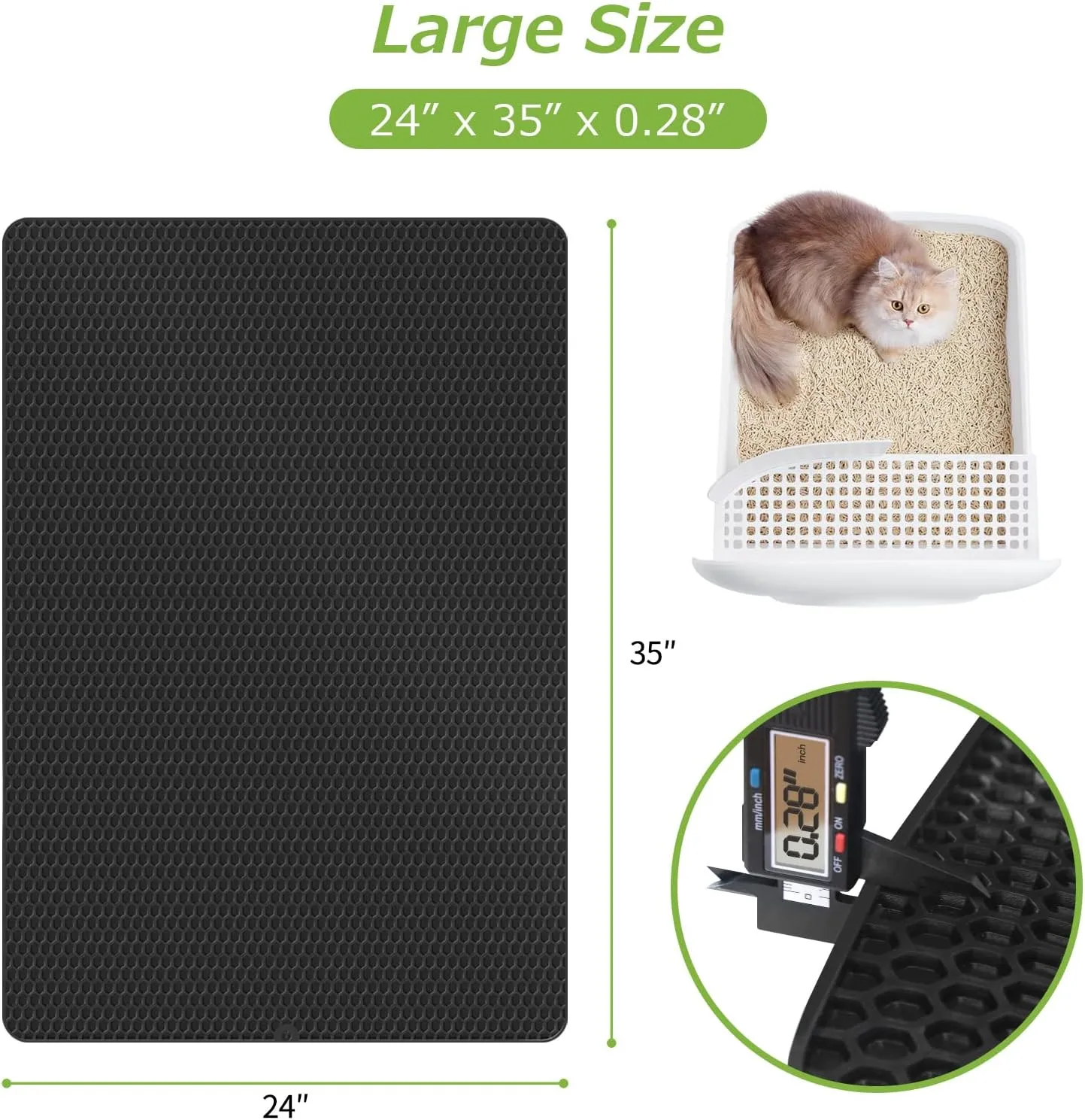 Matace Cat Litter Mat - 2 Pack, 24" x 35" Waterproof, Easy to Clean, Non-Slip Litter Catcher Mat - Black