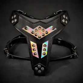 ''Midas'' leather dog harness silver medium size