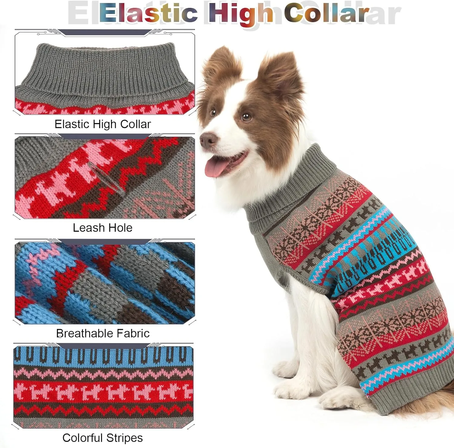 Mihachi Dog Sweater - Winter Coat Apparel Clothes with Colorful Stripes for Cold Weather