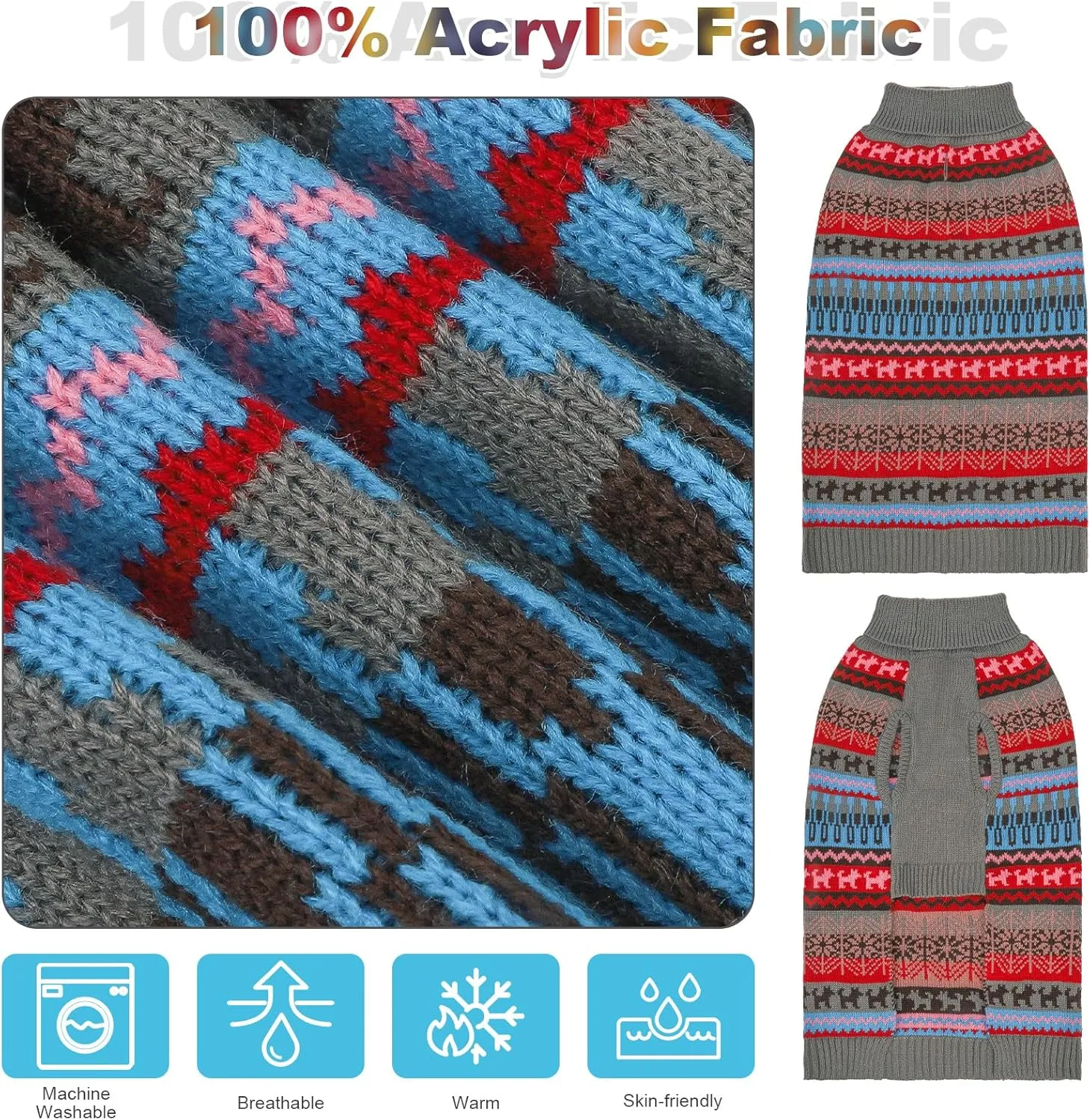 Mihachi Dog Sweater - Winter Coat Apparel Clothes with Colorful Stripes for Cold Weather