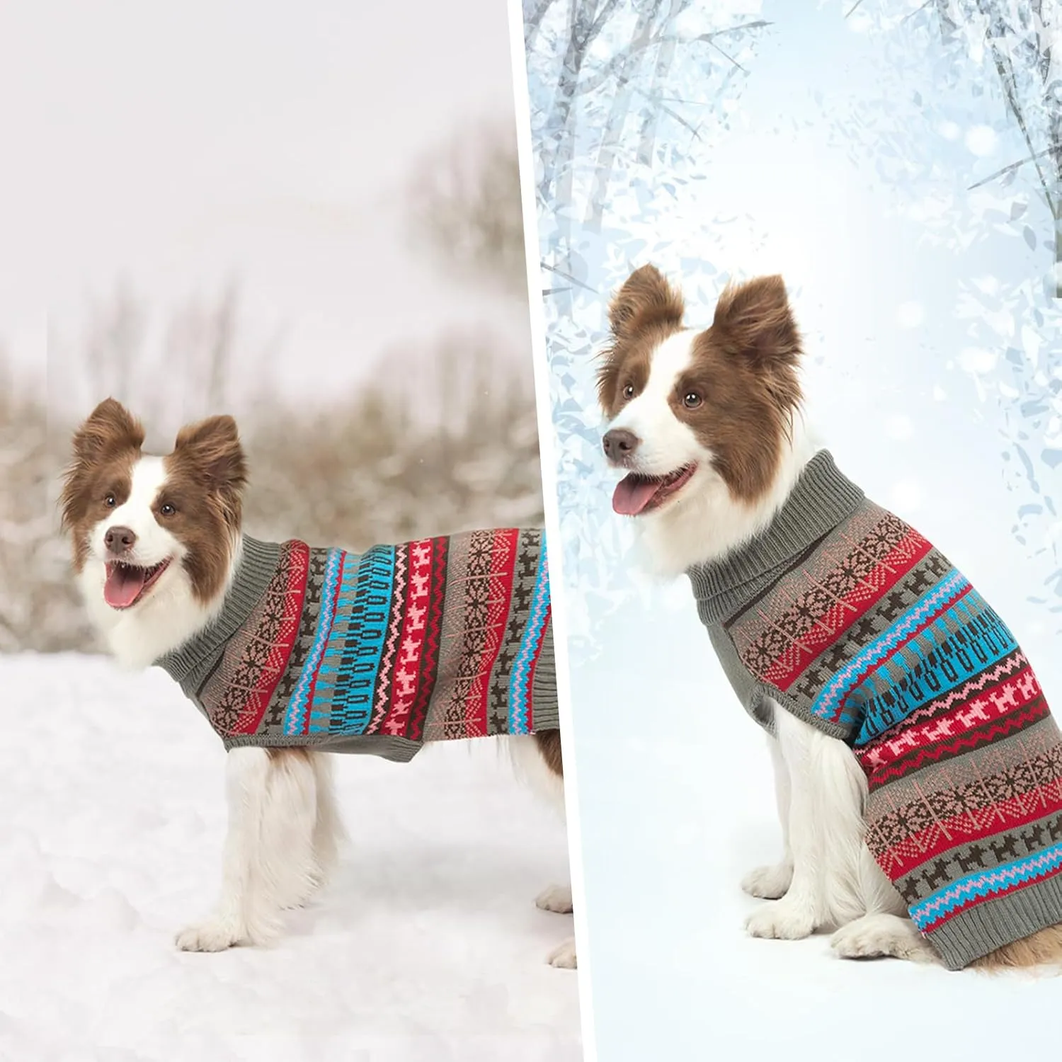 Mihachi Dog Sweater - Winter Coat Apparel Clothes with Colorful Stripes for Cold Weather