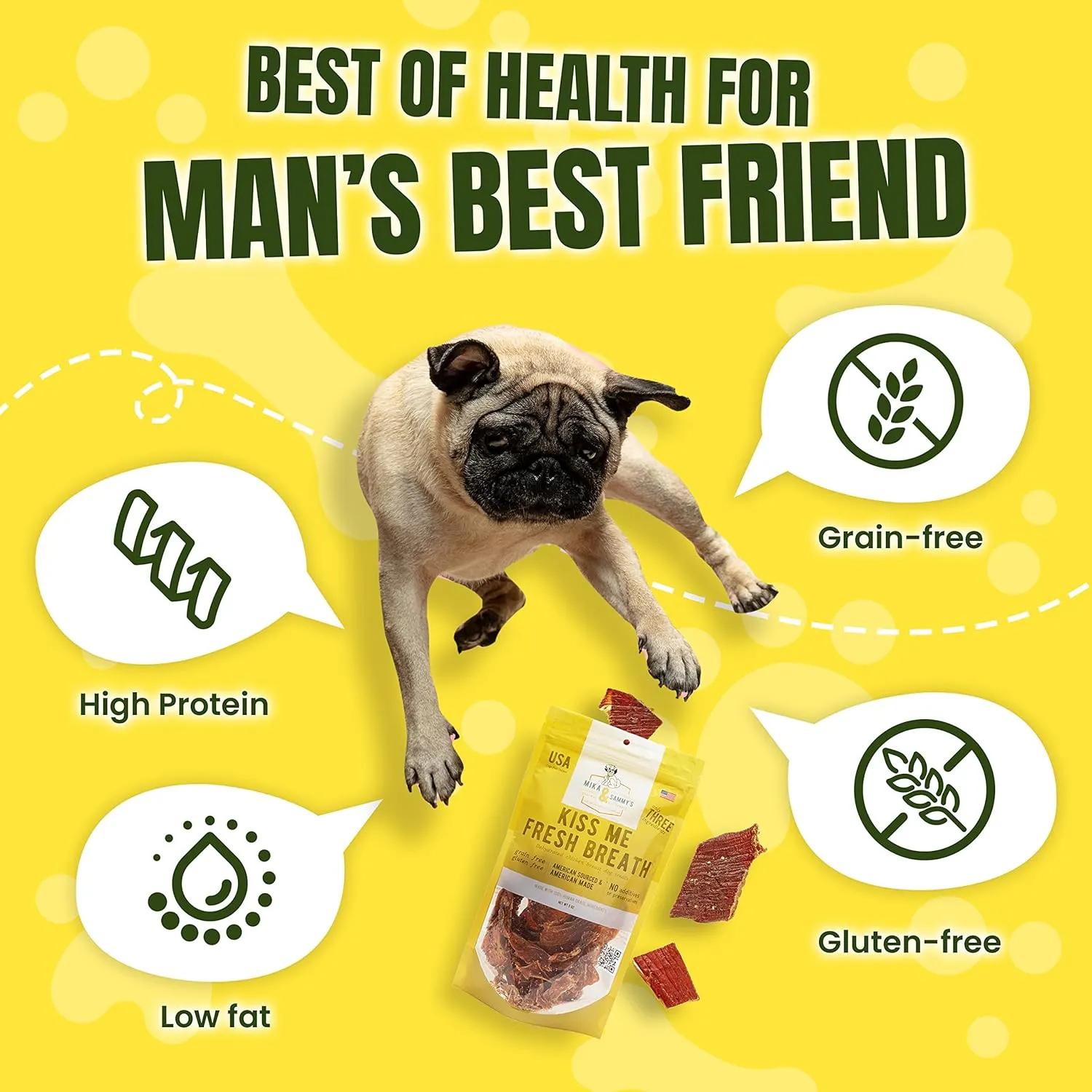 Mika & Sammy's Gourmet Jerky Dog Treats Made in The USA. (Kiss Me Fresh Breath 12 0z)