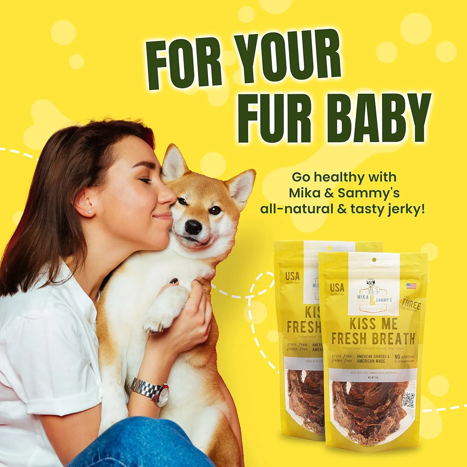 Mika & Sammy's Gourmet Jerky Dog Treats Made in The USA. (Kiss Me Fresh Breath 12 0z)