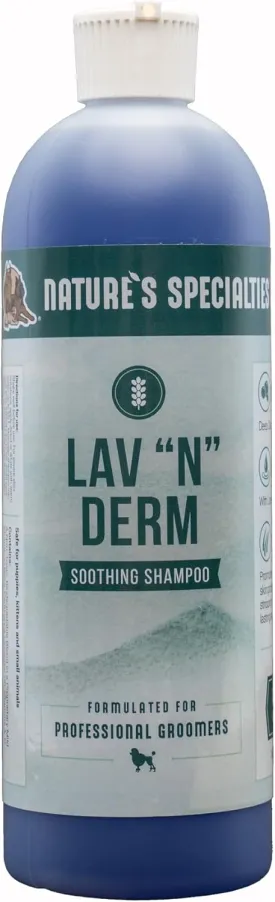 Nature's Specialties Lav-N-Derm Ultra Concentrated Calming Antiseptic Dog Shampoo for Pets, Natural Choice for Professional Groomers, Relieves Various Skin Problems, Made in USA, 16 oz