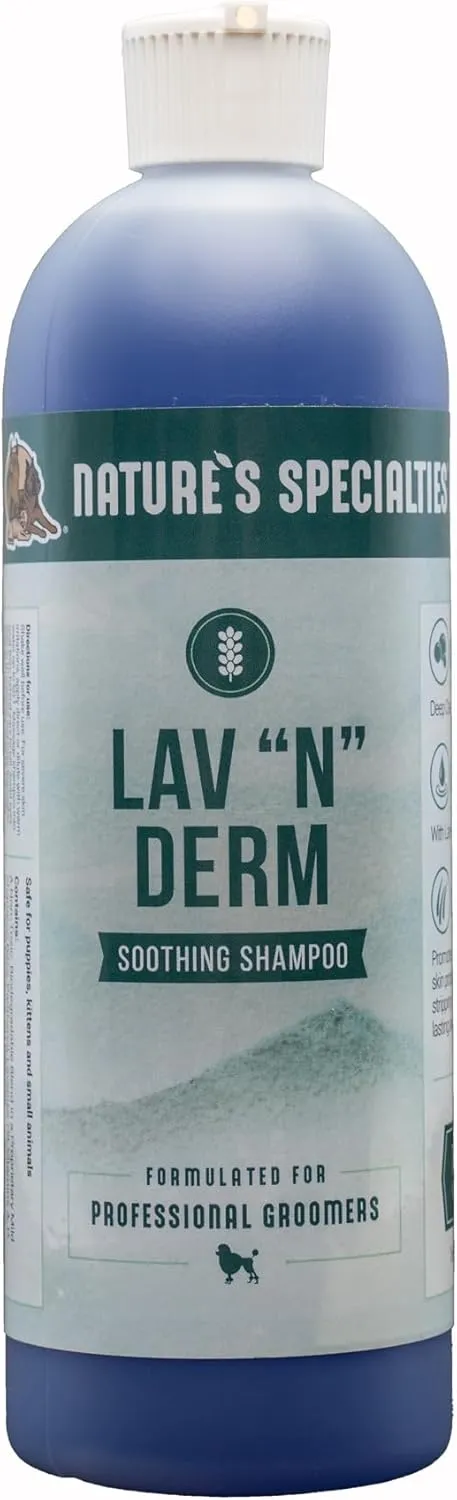 Nature's Specialties Lav-N-Derm Ultra Concentrated Calming Antiseptic Dog Shampoo for Pets, Natural Choice for Professional Groomers, Relieves Various Skin Problems, Made in USA, 16 oz