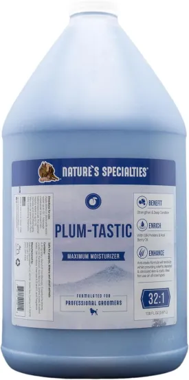 Nature's Specialties Plum-Tastic Ultra Concentrated Dog Conditioner for Pets, Makes up to 32 Gallons, Natural Choice for Professional Groomers, Maximum Moisture, Made in USA, 1 gal
