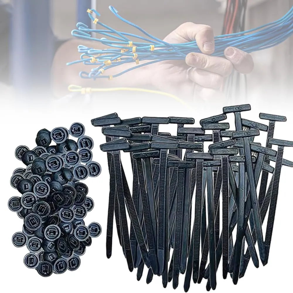 Nylon Universal Cable Tie Buckle, 2025 New Plastic Cable Ties Tool Fasteners Car Body UV Resistant Black Zipties, Upgrade Heavy Duty Self Locking Zip Ties Holder 20/50/100 Pcs (100, Black)