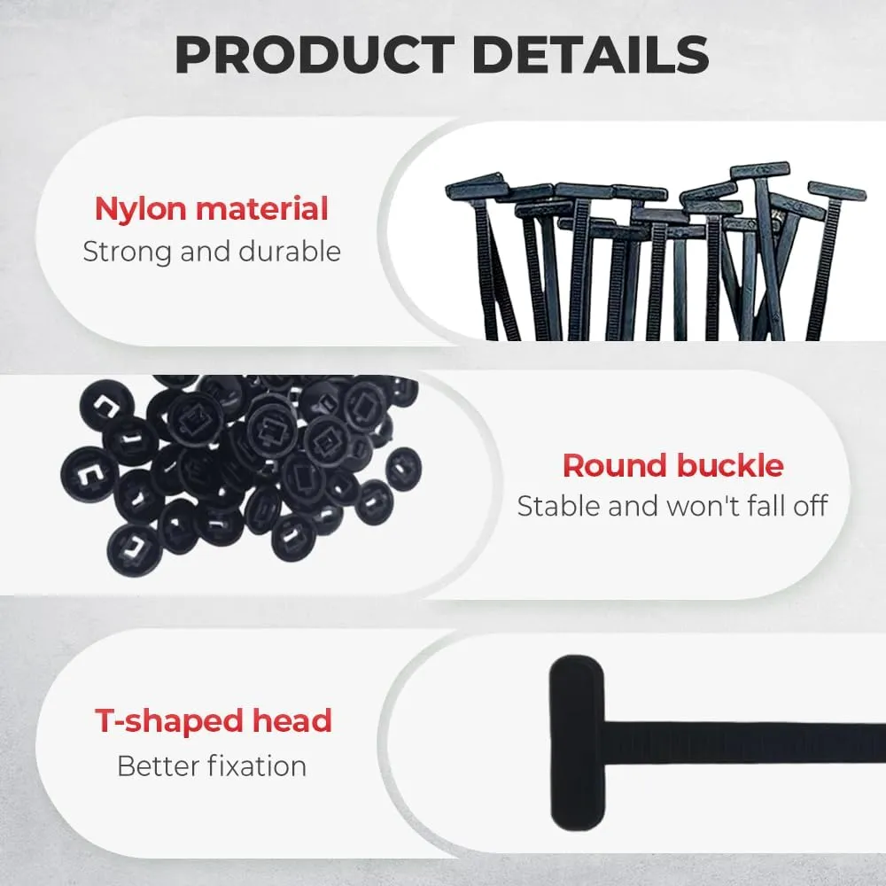 Nylon Universal Cable Tie Buckle, 2025 New Plastic Cable Ties Tool Fasteners Car Body UV Resistant Black Zipties, Upgrade Heavy Duty Self Locking Zip Ties Holder 20/50/100 Pcs (50, Black)