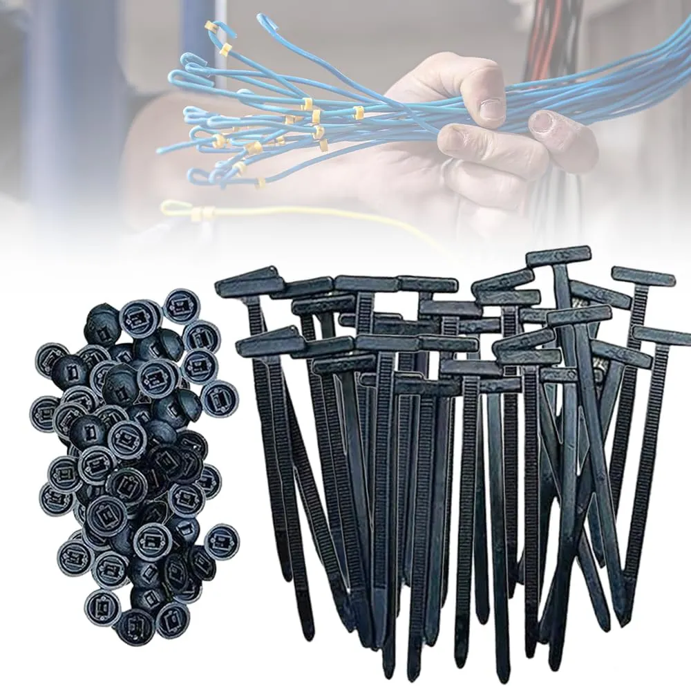 Nylon Universal Cable Tie Buckle, 2025 New Plastic Cable Ties Tool Fasteners Car Body UV Resistant Black Zipties, Upgrade Heavy Duty Self Locking Zip Ties Holder 20/50/100 Pcs (50, Black)