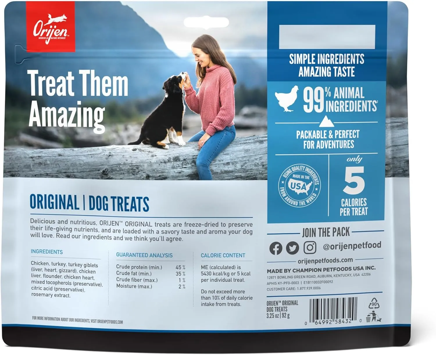 ORIJEN Freeze Dried Original Dog Treats, WholePrey Ingredients, 3.25oz