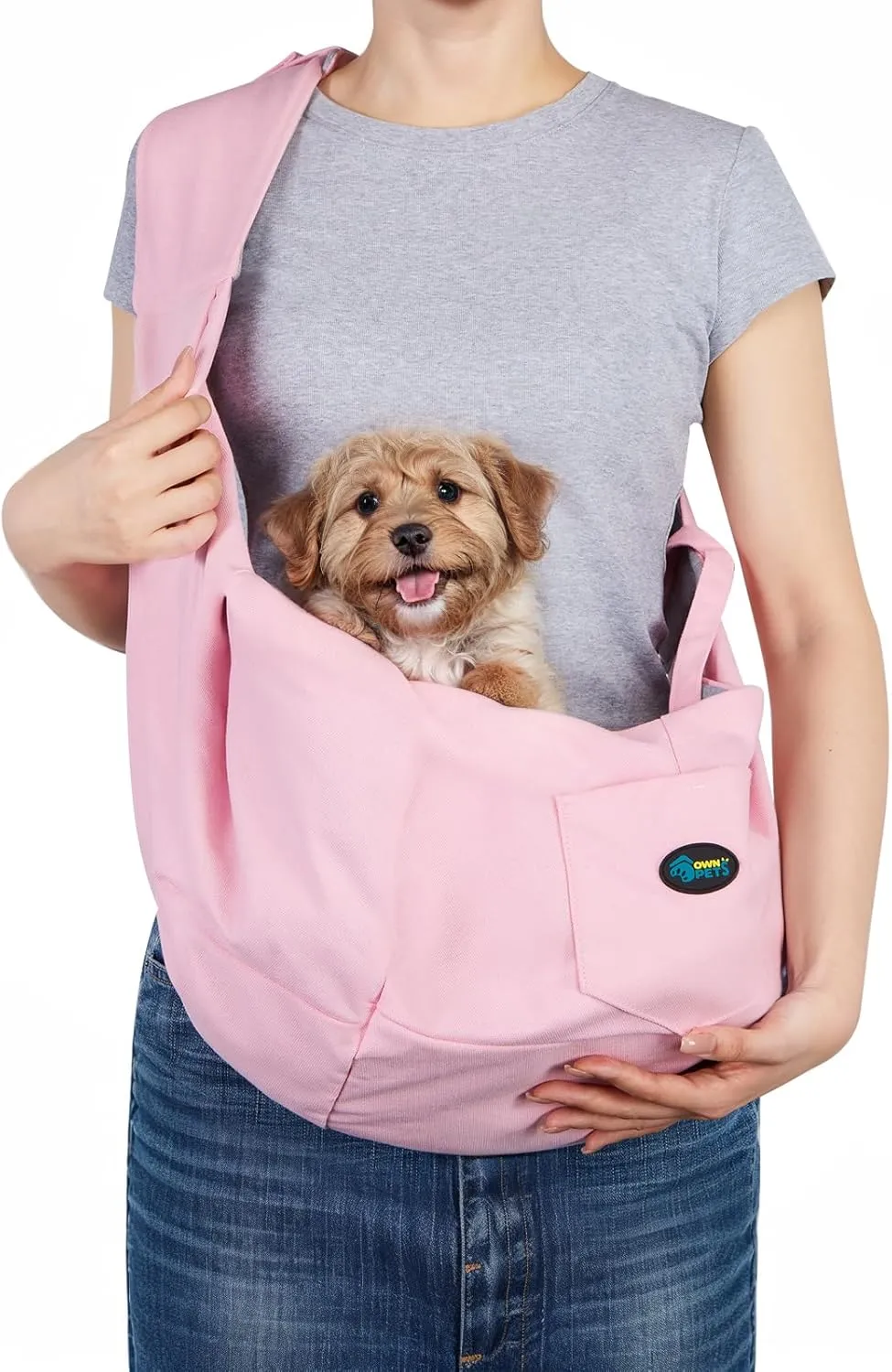 OWNPETS Pink Pet Sling Carrier, Pet Sling Carrier Bag Safe,Fit 10~15lb Cats&Dogs, Comfortable, Adjustable, Perfect for Daily Walk, Outdoor Activity and Weekend Adventure