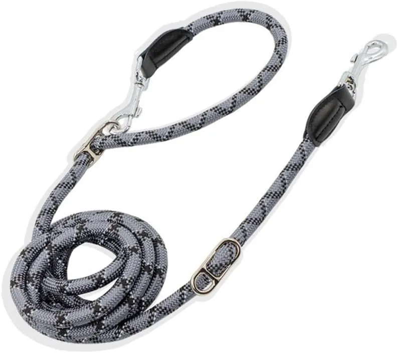 Pawstrip Hands Free Dog Leash - Multifunctional Reflective Waist Leash for Running, Walking, Training - Adjustable Crossbody Nylon Double Leashes for Small Medium Large Dogs (Gray)