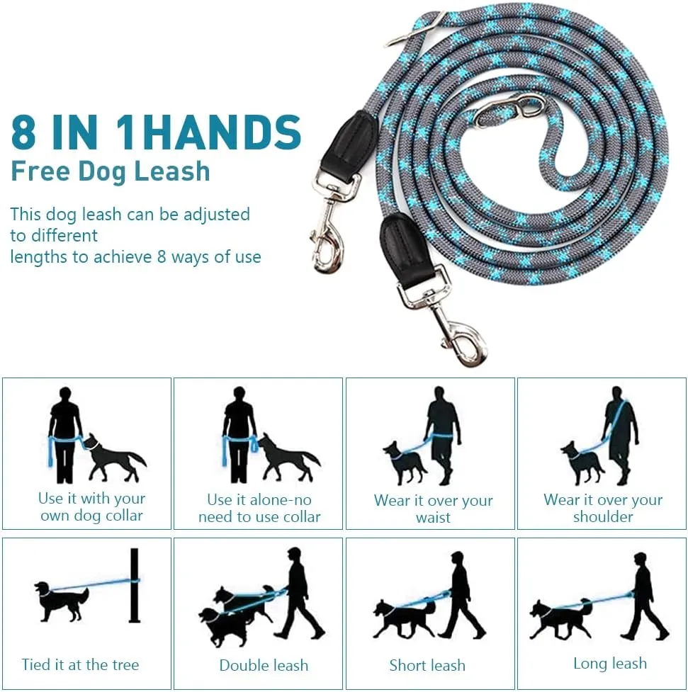 Pawstrip Hands Free Dog Leash - Multifunctional Reflective Waist Leash for Running, Walking, Training - Adjustable Crossbody Nylon Double Leashes for Small Medium Large Dogs (Gray)