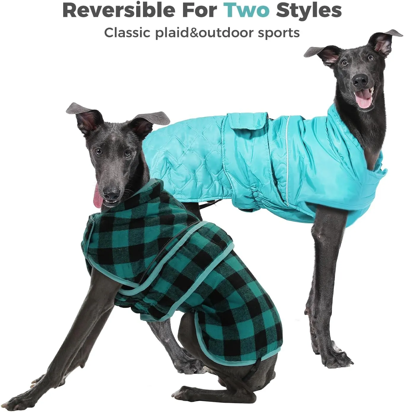PAWZ Road Dog Winter Coat with 5 Layers Warm Material, Reversible Dog Clothes with 2 Sides, Dog Jacket Outdoor Water Repellent, (Green Plaid 3XL)