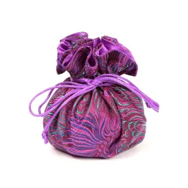 Peacock Feather Brocade Jewelry Pouch Purple Green and Blue
