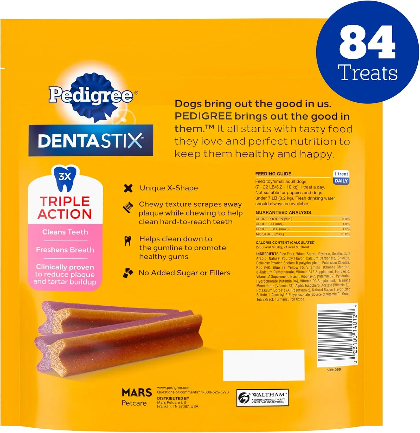 Pedigree Dentastix Dual Flavor Small Breed Dog Treats, Bacon & Chicken, 17.78 oz. Bag (84 Treats, Pack of 1)