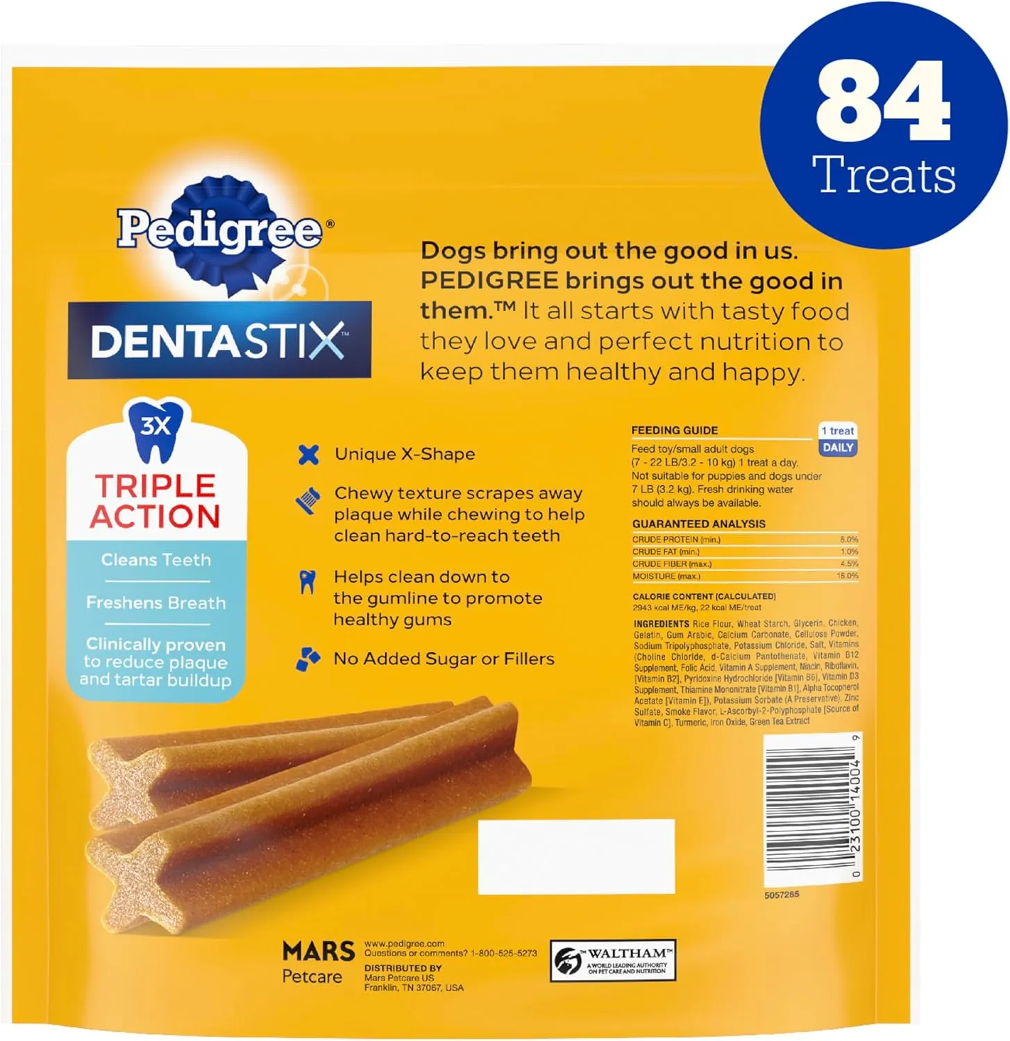 Pedigree Dentastix Toy & Small Breed Dog Treats, Original With Real Chicken, 17.7 oz. Bag (84 Treats)