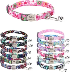 Personalized Cat Collar with Name Phone Number, Customize Engraved Plate Breakaway Buckle with Bell, Adjustable ID Tag Collar for Boys Girls Kitten Cat