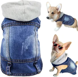 Pet Clothes Dog Jeans Jacket Cool Blue Denim Hoodie Coat, Puppy Clothing Shirt Costume, Doggy Vintage Washable Lapel Vest, Dog Classic T-Shirt Apparel for Small Medium Dogs Cats (Blue, Large)