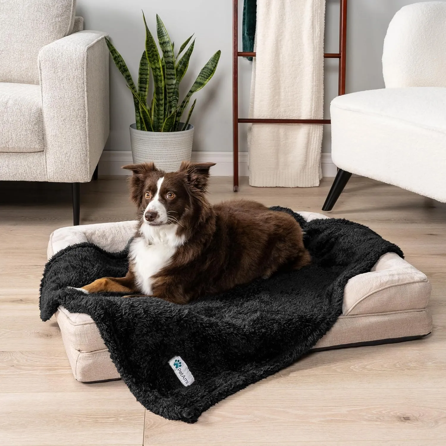 PetAmi Dog Blanket for Small Medium Dogs, Black Fluffy Soft Sherpa Fleece for Puppy, Kitten, Doggie - Calming Pet Throw for Couch, Sofa, Bed - Washable, Medium 29x40