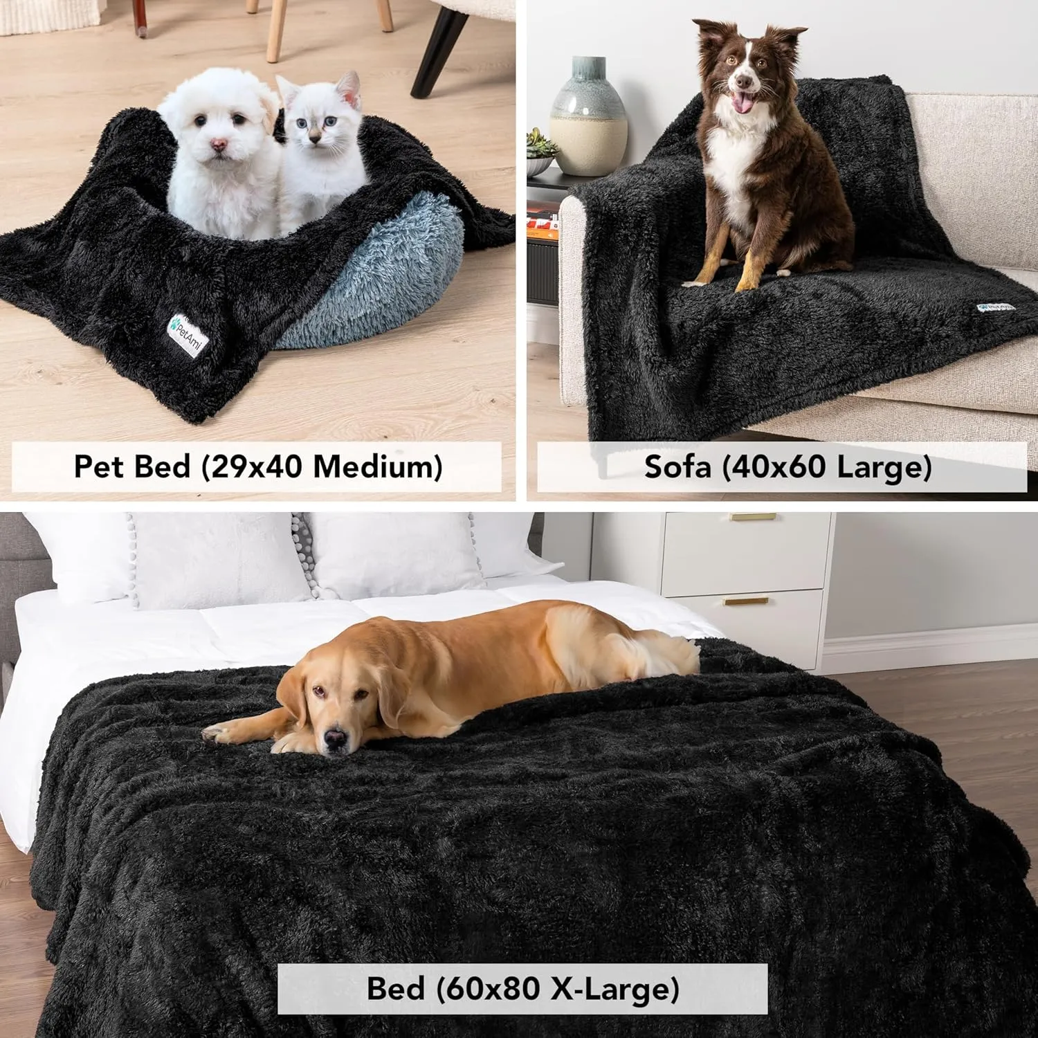 PetAmi Dog Blanket for Small Medium Dogs, Black Fluffy Soft Sherpa Fleece for Puppy, Kitten, Doggie - Calming Pet Throw for Couch, Sofa, Bed - Washable, Medium 29x40