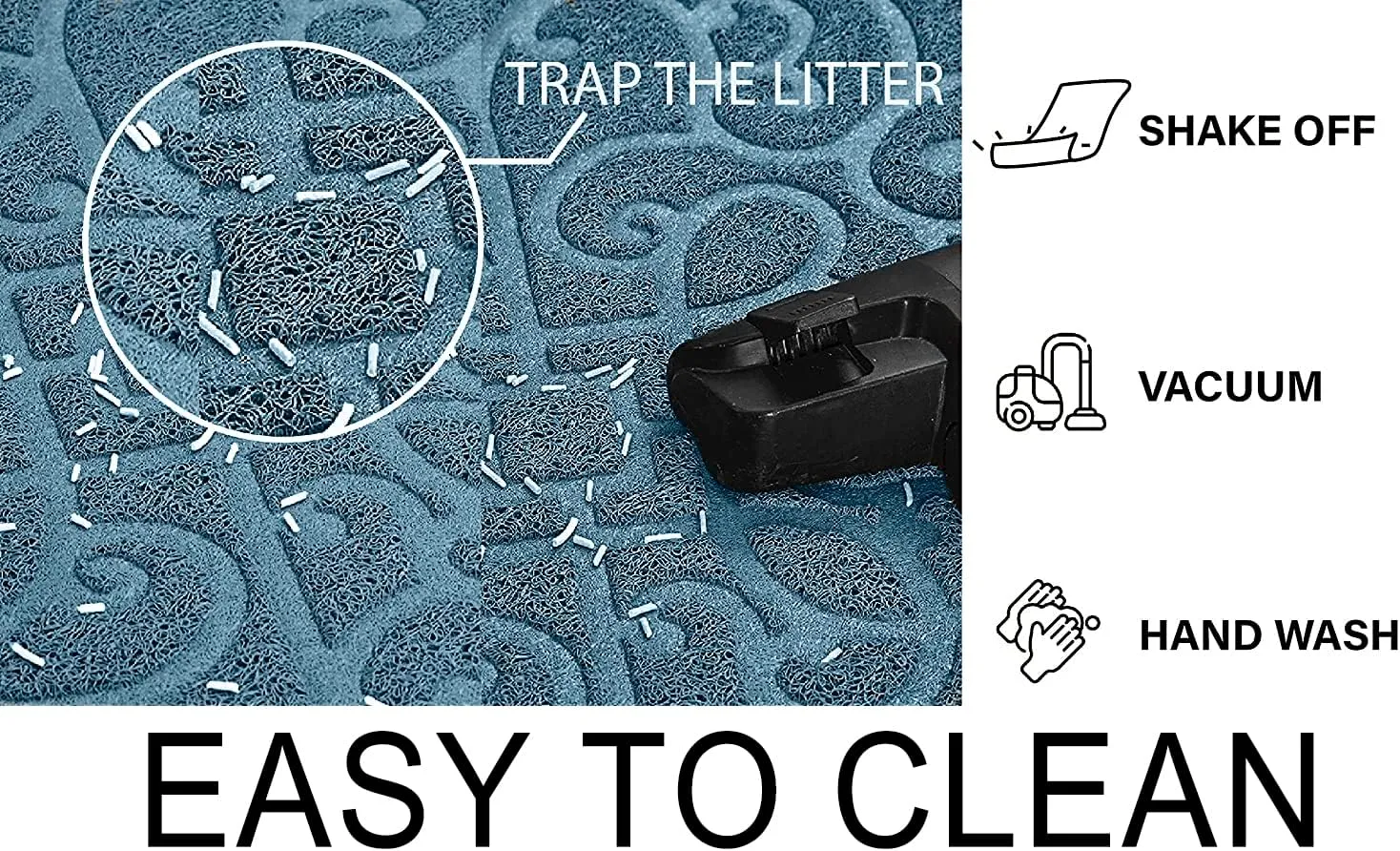 PetLike Cat Litter Box Mat, Thick Kitty Litter Trapping Mat, Durable,Waterproof &Washable with Non-Slip Backing, Soft on Kitty Paws and Easy to Clean, BPA Free