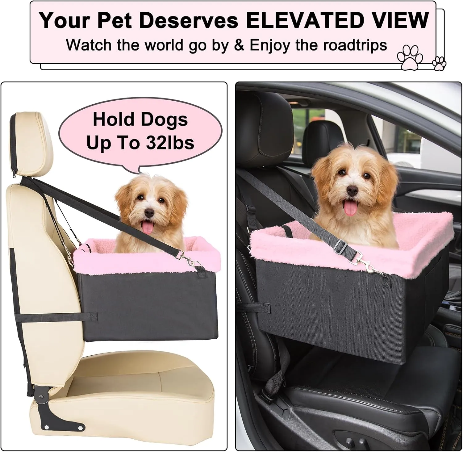 PetSafe Solvit Luxe Car Seat for Medium Dogs Under 30lbs, Metal Frame, Double Layer Oxford, Safety Leash, Perfect for Medium Large Dogs & Cats