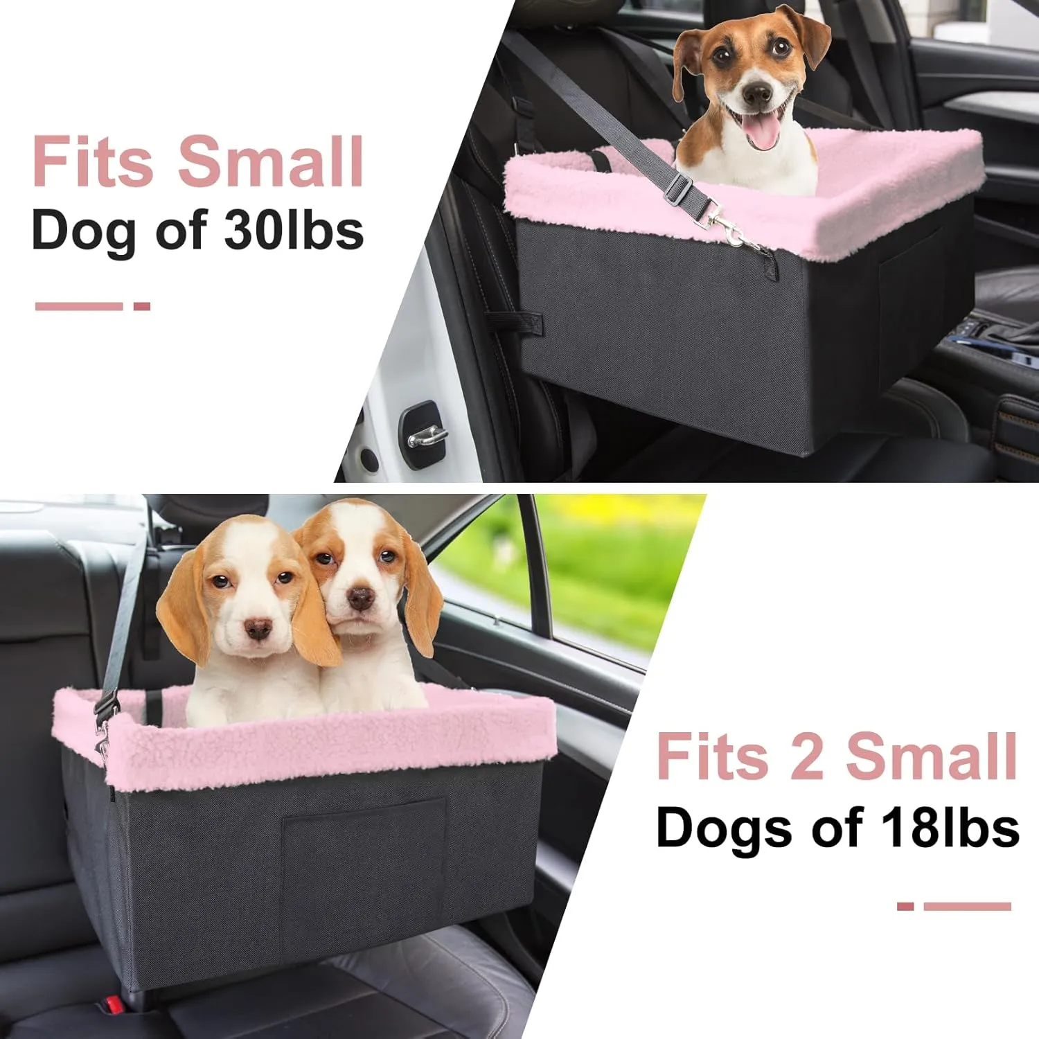 PetSafe Solvit Luxe Car Seat for Medium Dogs Under 30lbs, Metal Frame, Double Layer Oxford, Safety Leash, Perfect for Medium Large Dogs & Cats