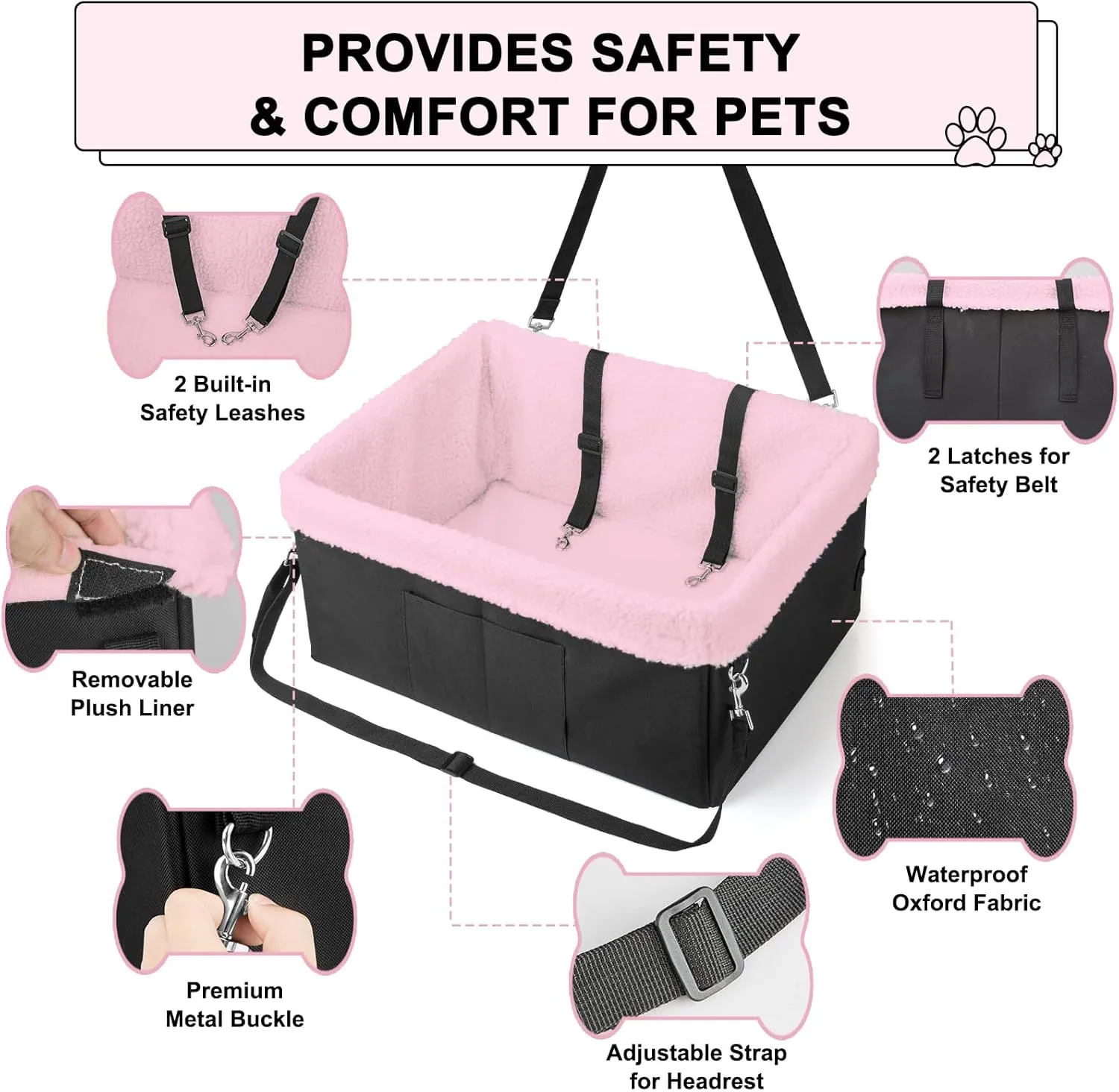 PetSafe Solvit Luxe Car Seat for Medium Dogs Under 30lbs, Metal Frame, Double Layer Oxford, Safety Leash, Perfect for Medium Large Dogs & Cats