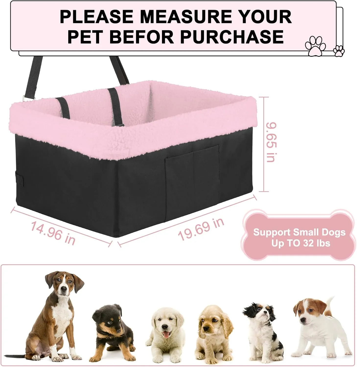 PetSafe Solvit Luxe Car Seat for Medium Dogs Under 30lbs, Metal Frame, Double Layer Oxford, Safety Leash, Perfect for Medium Large Dogs & Cats