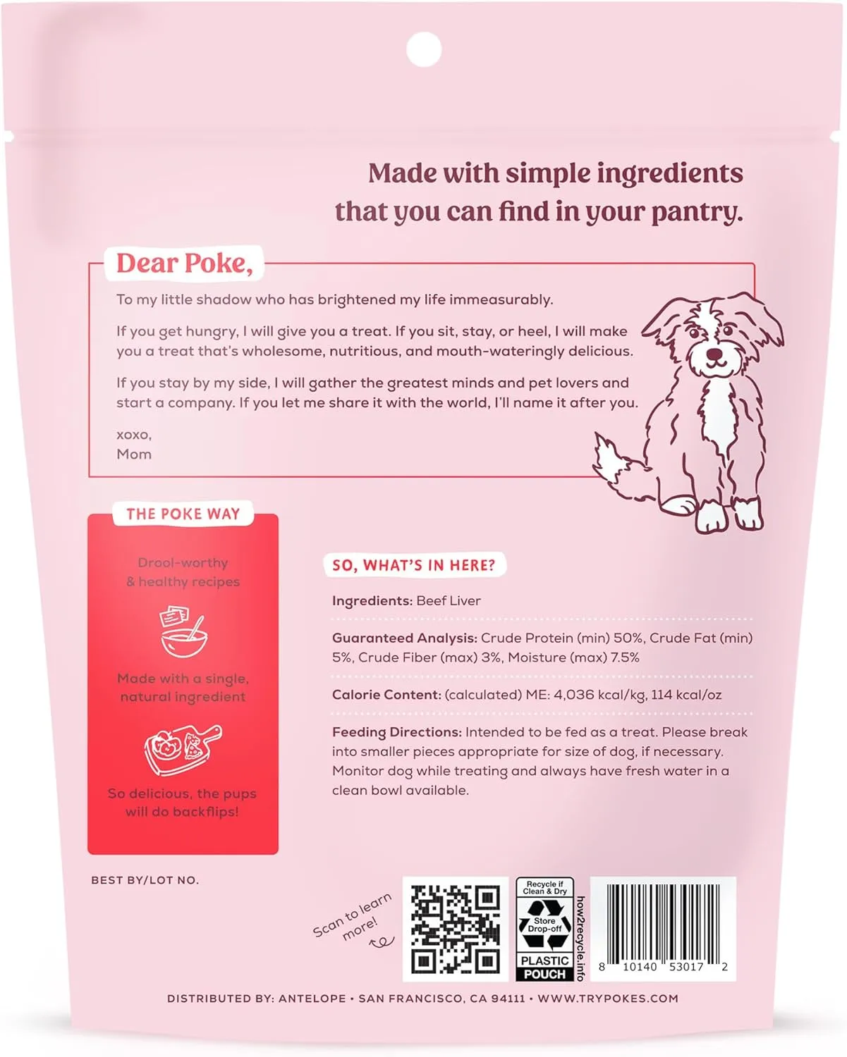 Poke's Freeze-Dried Dog Treats, Beef Liver Recipe, Single Ingredient Natural Dog Treats, Made in USA, Wheat-Free, 3 oz