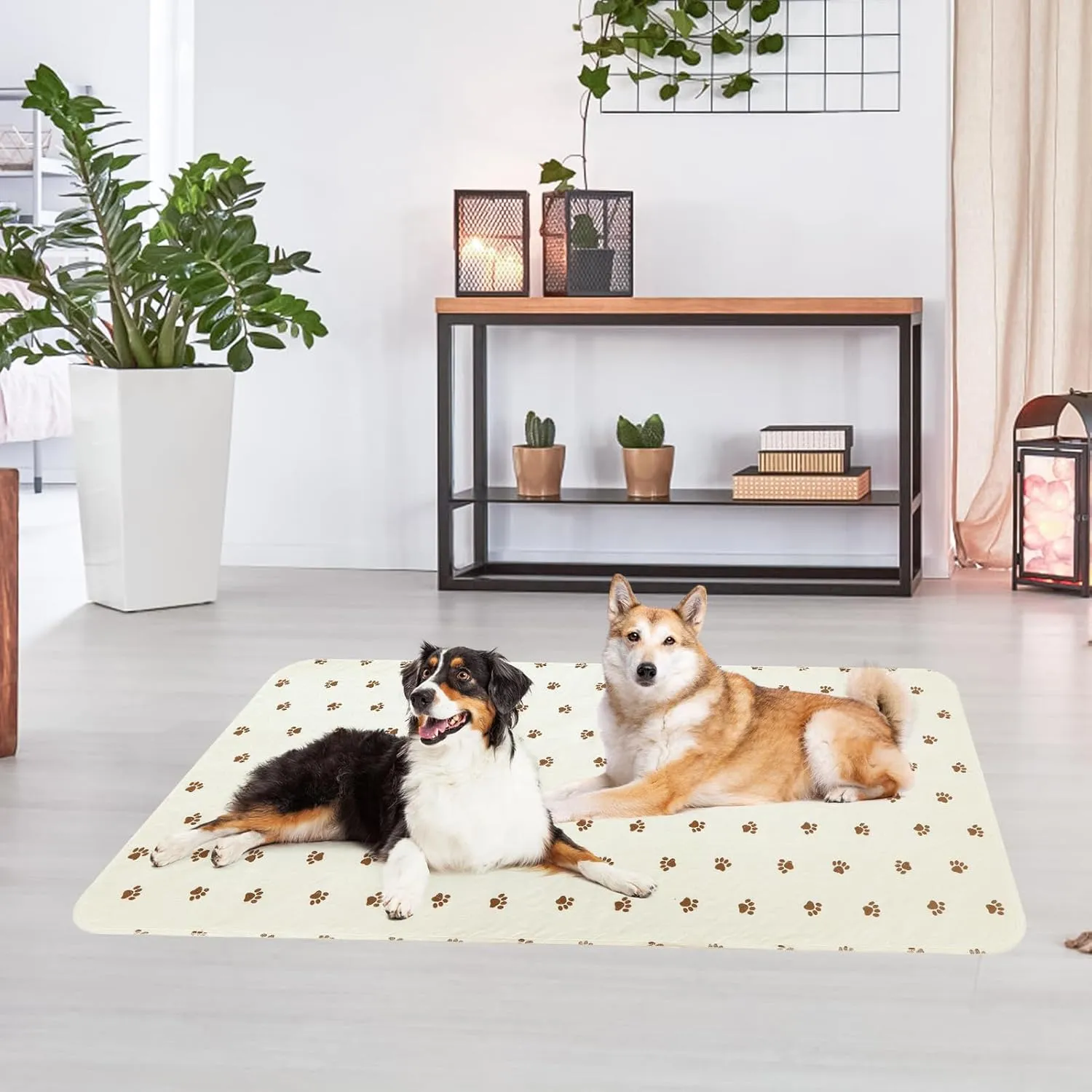 PUPTECK Washable Pee Pads for Dogs - Waterproof Reusable Puppy Potty Training Pads Whelping Mat - Fast Absorption Non-Slip Pet Food Feeding Mat (Beige, 48x60 Inch (Pack of 2))